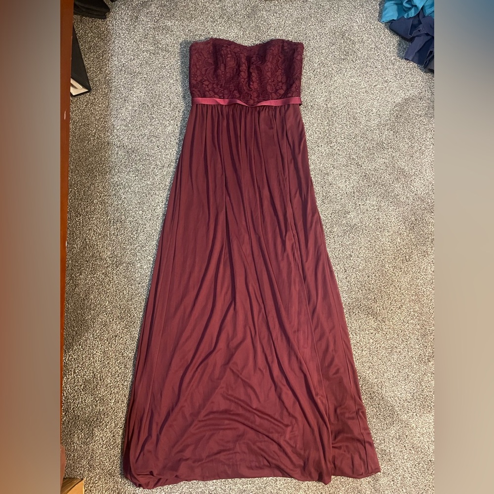 David's Bridal Strapless Maroon Dress